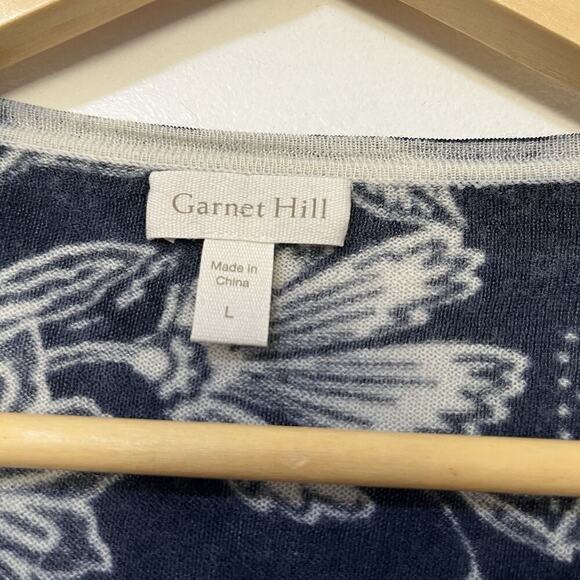 Garnet Hill Signature Eco Merino Wool Floral Cardigan Size L Button Down Fitted - Picture 7 of 7